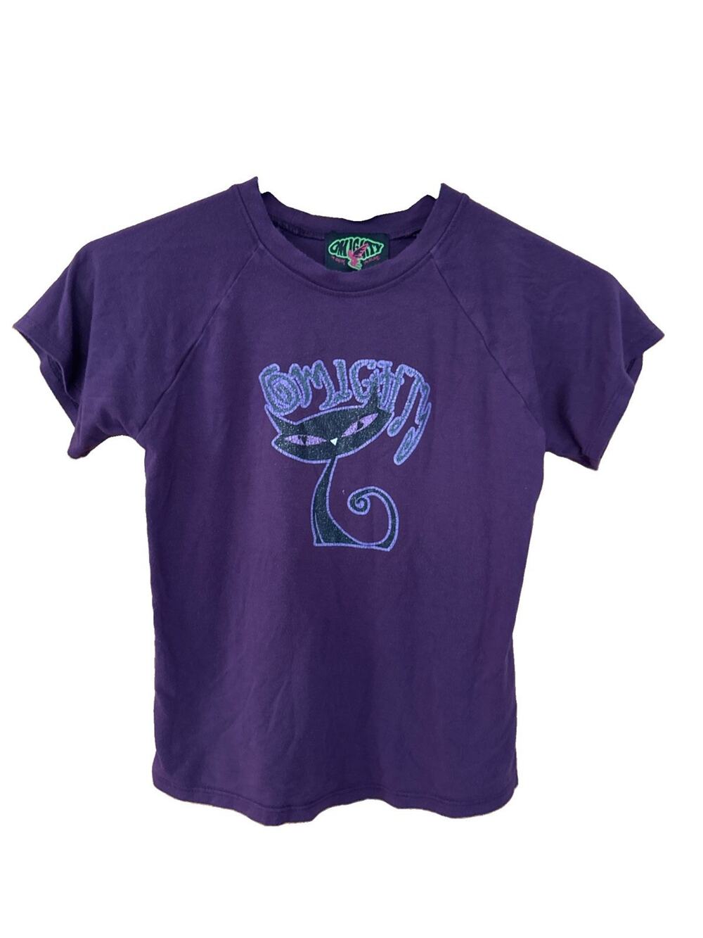 O mighty Women’s Purple T-shirt With Black Cat Size Small Y2K VTG
